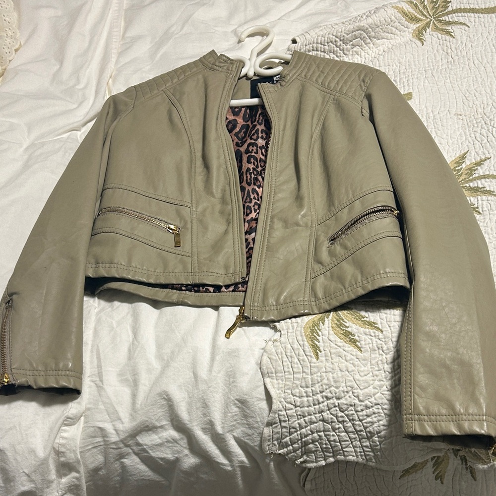 Therapy Beige Leather Jacket with Gold Accents